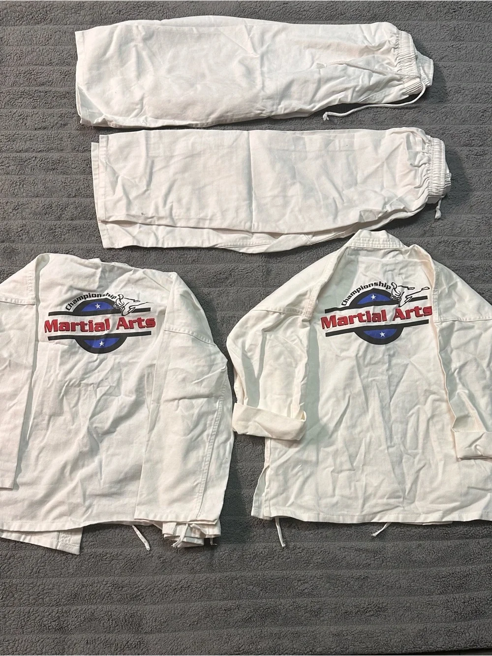 Kids Martial Arts Karate complete set Sparring Gloves, nutchucks, belts.